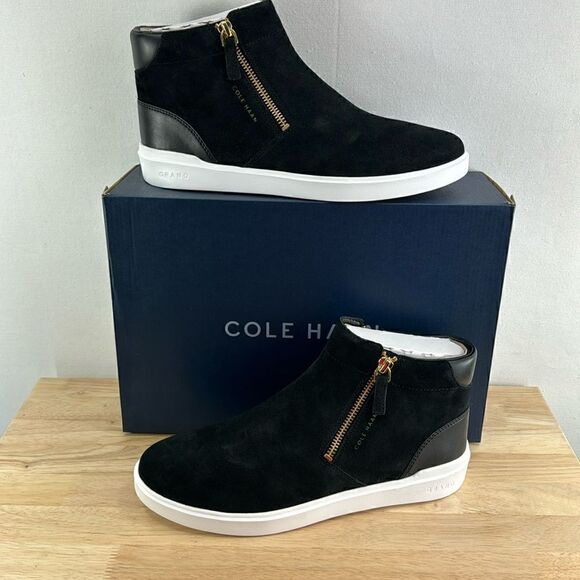 Cole Haan Grand Crosscourt Side Zip Sneakers- Black Suede- Size 9 B- NIB